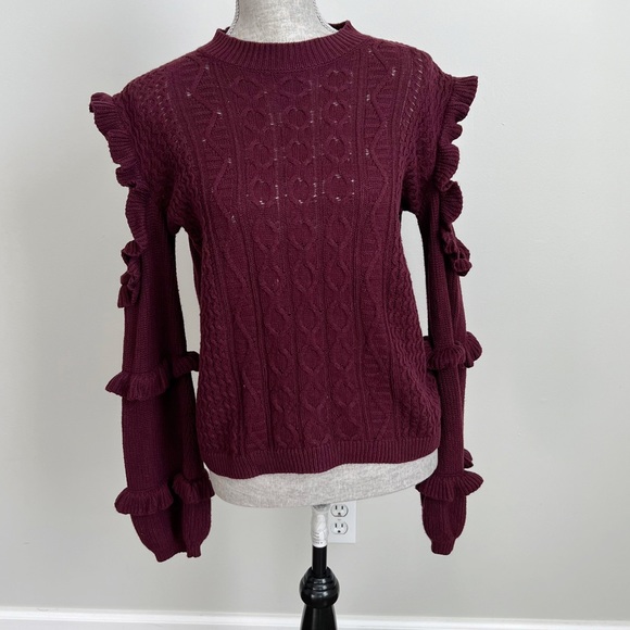 Express Cut Out Sleeve Sweater Ruffle Trim Small - Picture 1 of 12